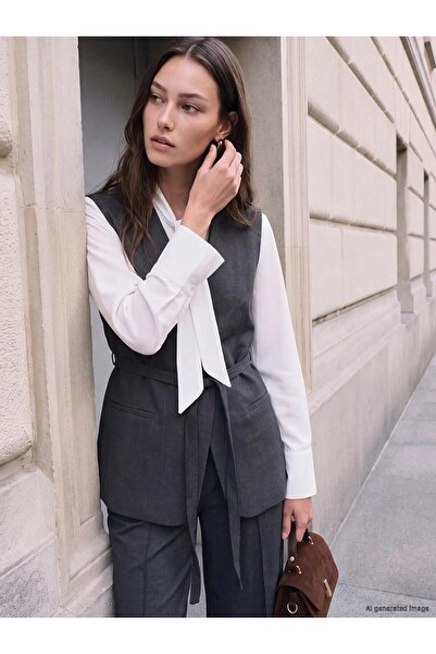 LC Waikiki Double-Breasted Collar Belted Women's Classic Vest (W6)