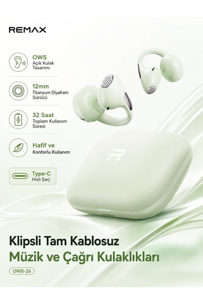 Remax AI ENC Gürültü Engellemeli Kablosuz Bluetooth 6.0 Kulak Klipsi Kulaklık...