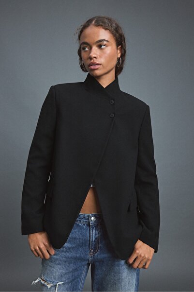 Stradivarius Asimetrik kaşe blazer