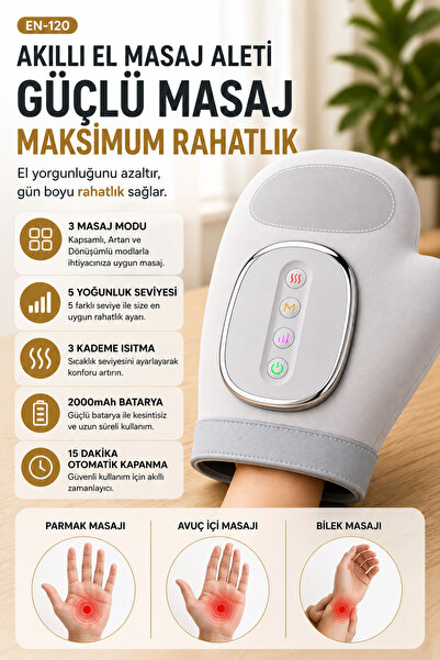 Merwish Akıllı El Masaj Aleti 3 Modlu 5 Kademeli Isıtmalı 2000 mAh Şarjlı El ...