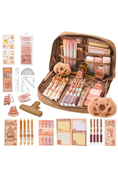 Generic Brand Set școlar Capibara – Set de papetărie – Penar cu 12 compartime...