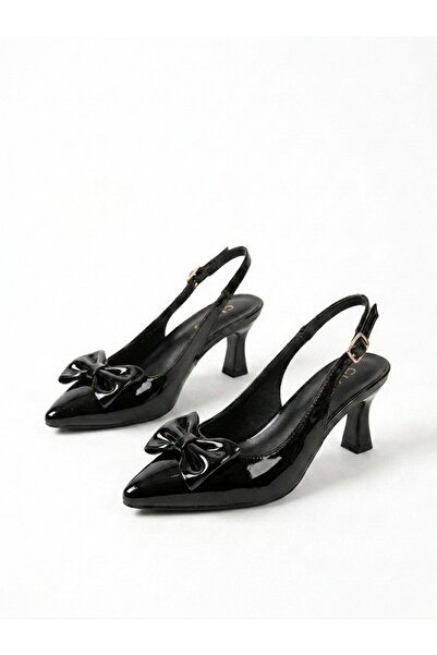 Nubbock Women's Black Patent Leather Bow Tie 7cm Heeled Shoes Nk3214