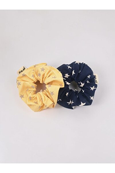 Pirene Starry Duo Set of 2 Star Patterned Scrunchies Hair Clips Yellow Navy Blue
