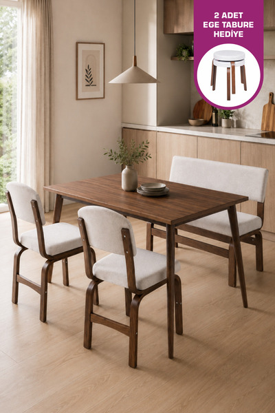 VİLİNZE Ege Sandalye Ve Bank Avanos Ahşap Mdf Mutfak Masası Takımı - 70x120 Cm