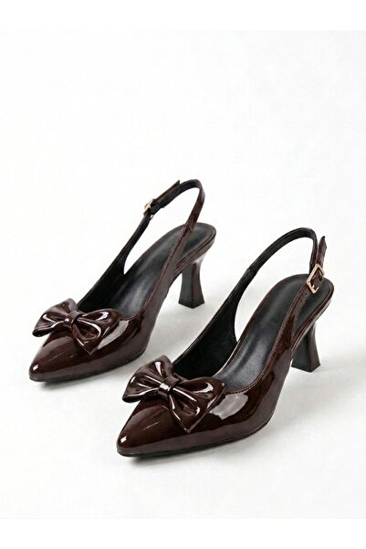 Nubbock Women's Coffee-Colored Patent Leather Bow-Tie 7cm Heel Shoes Nk3214