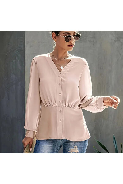 dorbe Women's Pink V-Neck Blouse