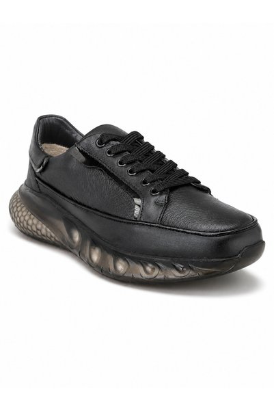 Amiral Ayakkabı Men's Genuine Leather Black Casual Sneaker Thick Sole Sports ...