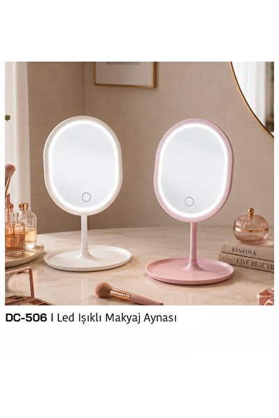 AROW Oval 3 Aydınlatma Modlu Usb Şarjlı Led Işıklı Makyaj Aynası (Beyaz-Pembe)