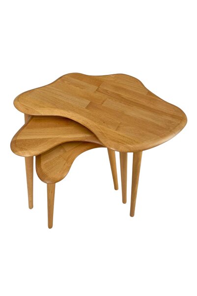 CG HOME LİZA Model İskandinav Masif Kayın 3’lü Zigon Sehpa | Doğal Kayın Pane...