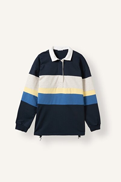 DeFacto %100 Pamuk Loose Fıt Polo Yaka Kalın Kumaş Sweatshirt I2482AX26AU