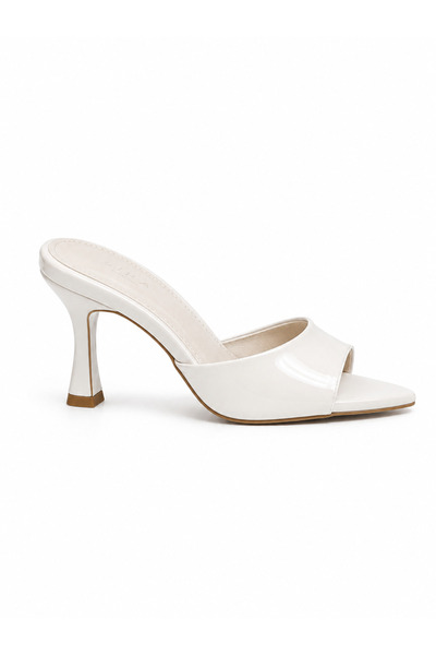 Sira Official Vesper White Patent Leather Heeled Slippers