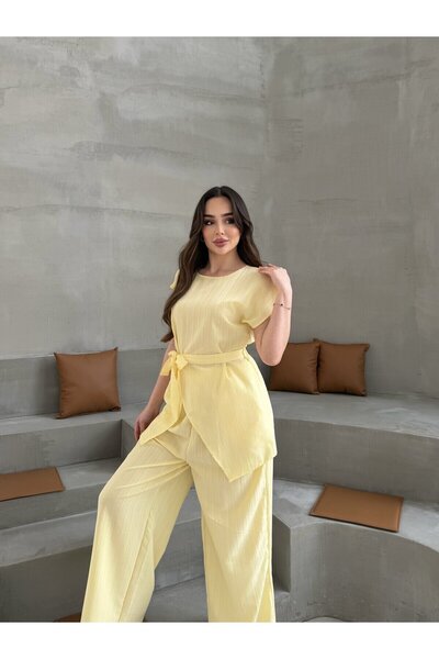 CARLA MARA طقم أدوات تنظيف الأماكن الضيقة نصف الأكمام باللون الأصفر