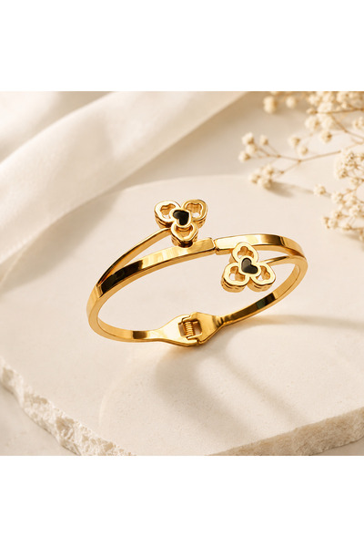 MAZBEE Leaf clover Kids Bangle – 18K Gold Plated Stainless Steel, PVD Coated ...