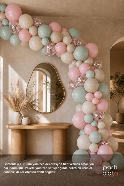 Marlon Balon 72'li Bahar Esintisi Boho Balon Kemeri Seti, Kış Yeşili Pastel P...
