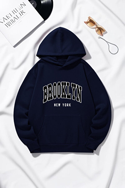 uyguntarz Unisex Brooklyn New York Printed Oversize Hoodie Hooded Sweatshirt