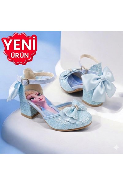 PATİK BEBE Girls' Elsali Blue Bow-Knot Comfortable Heel Stylish Dressy Shoes