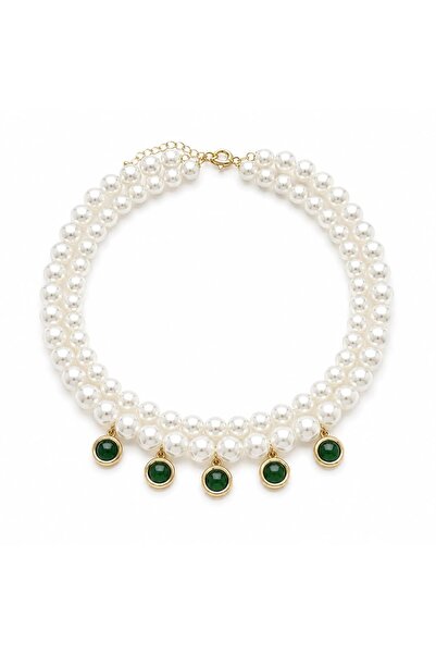 CHARMLUCKY Stone Charm Pearl 2-Piece Necklace