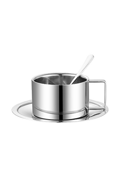 Generic Brand Ceașcă de cafea din oțel inoxidabil cu perete dublu, stil europ...