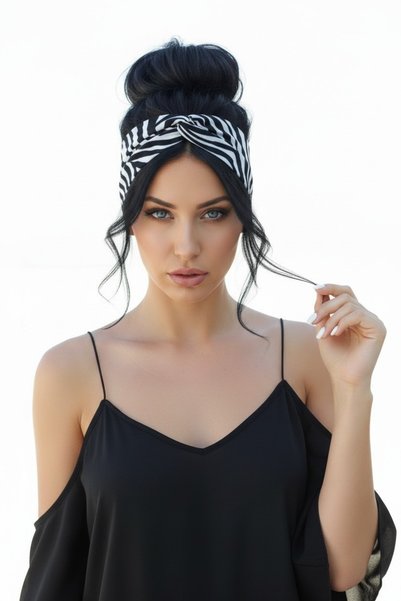 maia Bandă de păr din lycra cu model zebră alb-negru și legătură încrucișată