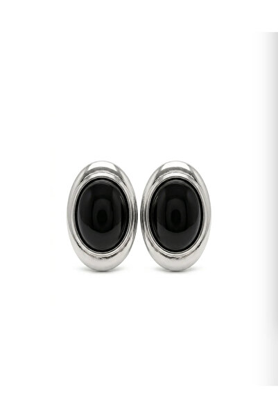 Generic Brand Steel Amore Black Stone Silver Earrings