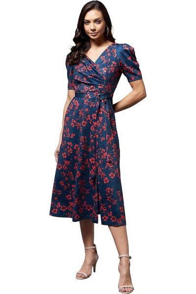 GENERAL Miss Olif Women's V-Neck Flare Sleeve Chiffon Wrap Maxi Dress