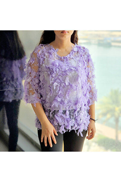 dorbe Women's Purple Floral V-Neck Short Sleeve Blouse
