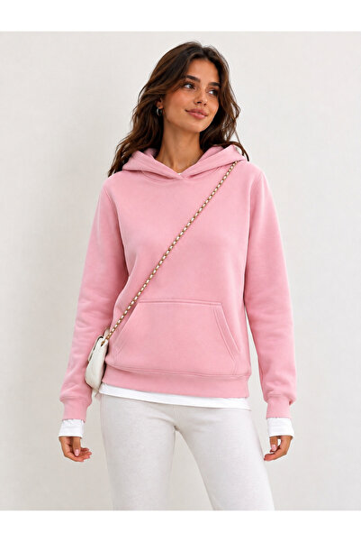 SANTAMİLA Pink Plain Hooded Oversize Sweatshirt