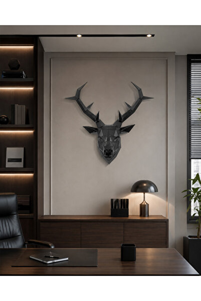Oduman Design Geyik Kafası Metal Duvar Heykeli – Orta Boy – Mat Siyah