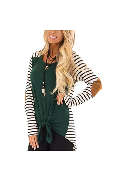 dorbe Women's Green Striped Round Neck Blouse