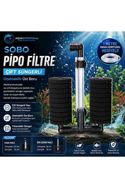 Sobo Pipo Filtre - Çift Süngerli - Uzatılabilir Üst Boru - 23x16 cm - Yıkanab...