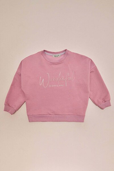 Fulla Moda Embossed Printed Oversize Girls' Sweatshirt