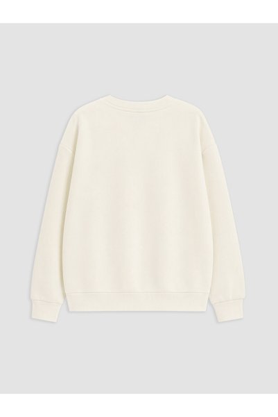 LC Waikiki Özmarka New Season Ecru Crew Neck Thick Sweatshirt for Girls