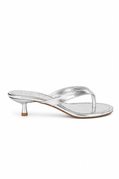 Sira Official Vela Silver Flip-Flop Heeled Slippers