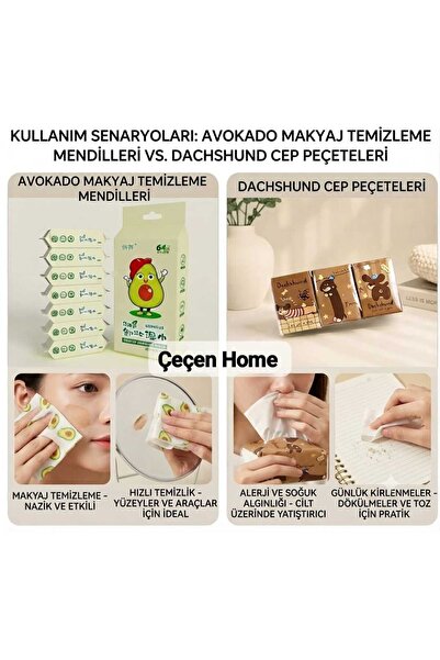 ÇEÇEN HOME 96Pcs Cute Dog Pattern Pocket Napkins & 64Pcs Avocado Pattern Mini...