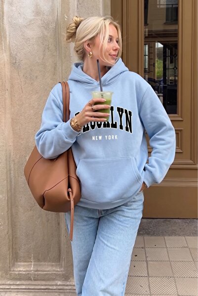 uyguntarz Unisex Brooklyn New York Printed Oversize Hoodie Hooded Sweatshirt