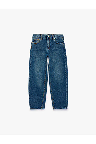 Koton Relaxed Fit Cotton Barrel Denim Trousers with Pocket Detail