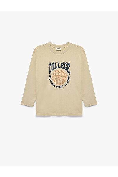 Koton Cotton Crew Neck Basketball Printed Long Sleeve T-Shirt