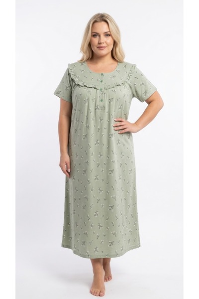 Alize Moda Short Sleeve 100% Cotton Plus Size Floral Patterned Women's Nightgown