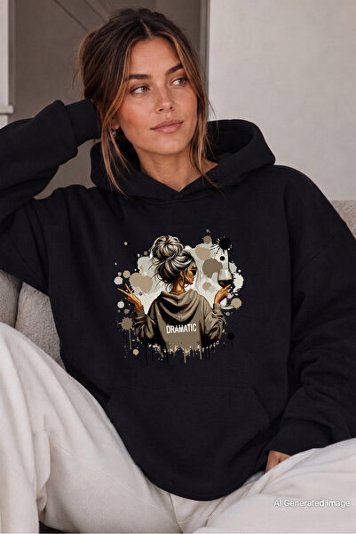 uyguntarz Unisex Dramatic Printed Oversize Hoodie Hooded Sweatshirt