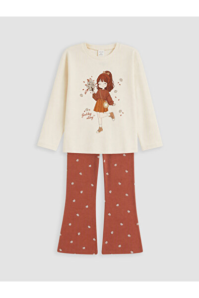 LC Waikiki Crew Neck Printed Girl's Suit
