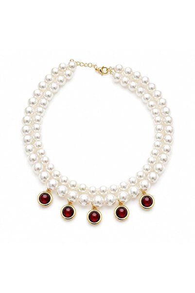 CHARMLUCKY Stone Charm Pearl 2-Piece Necklace