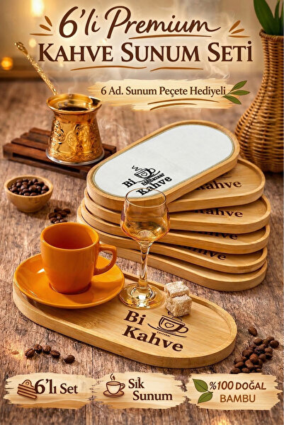 MGEStore Set de prezentare pentru cafea din bambus, 6 piese, pentru catering,...