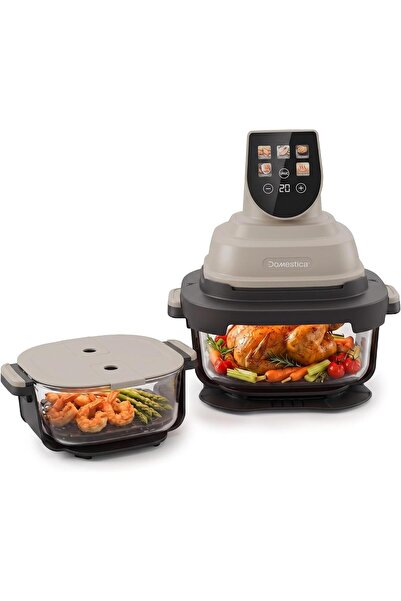 DOMESTICA Aerion Air Fryer Oven | Pure Glass Air Fryer with 4L + 1.5L Dual Bo...