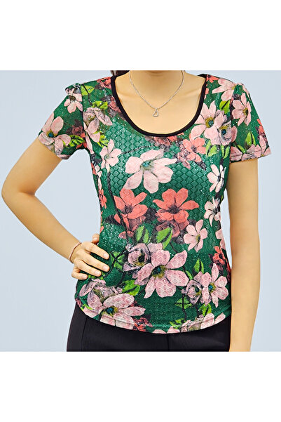 dorbe Women's Floral Scoop neck Short Sleeve T-Shirt