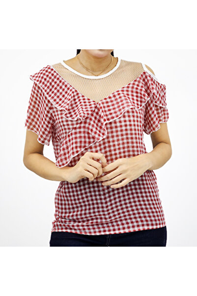 dorbe Women's Red Plaid Blouse