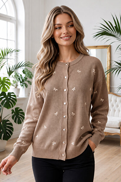 benguen Bow Detailed Knitwear Cardigan N3221 Mink