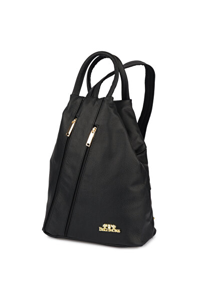 Beltimore Rucsac de damă din piele, negru iconic, geantă de umăr, piele