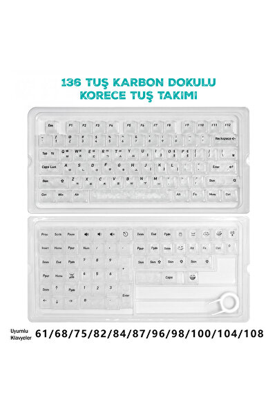 silabor 136 Tuş Korece PBT Tuş Takımı – Şeffaf Karbon Fiber Desenli Mekanik K...