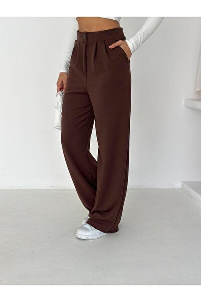 NEW JOURNAL Women's Brown High Waist Crepe Palazzo Trousers Elt10016
