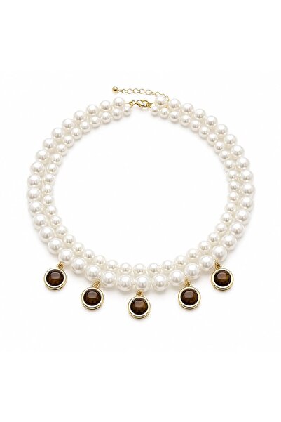 CHARMLUCKY Stone Charm Pearl 2-Piece Necklace